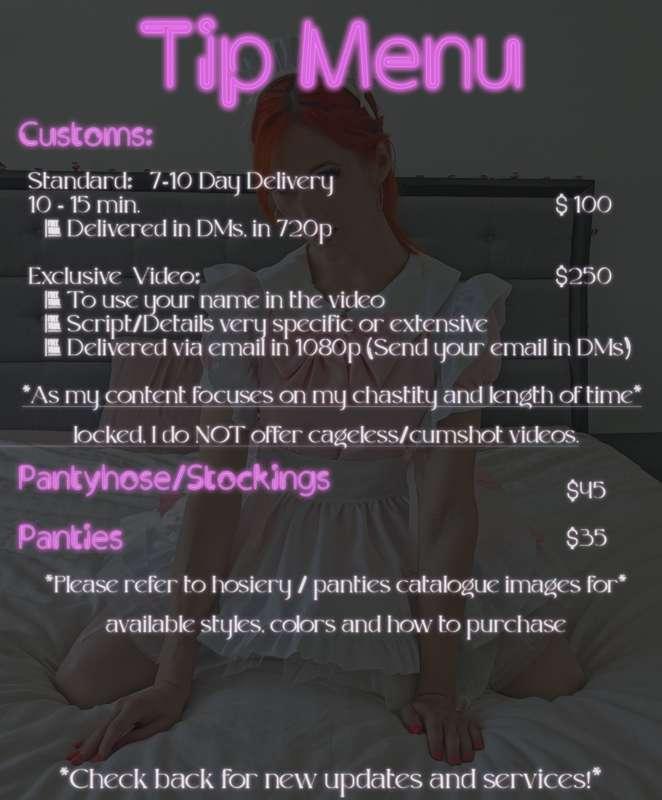 UPDATED TIP MENU! NEW PRICES! NEW PANTIES!

Everyone with 'R..