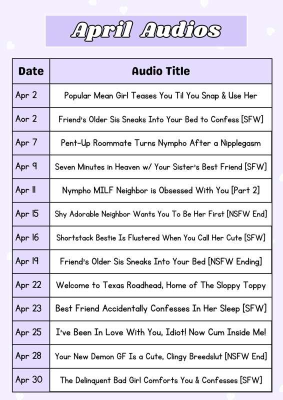 april audio schedule! 💦🌸