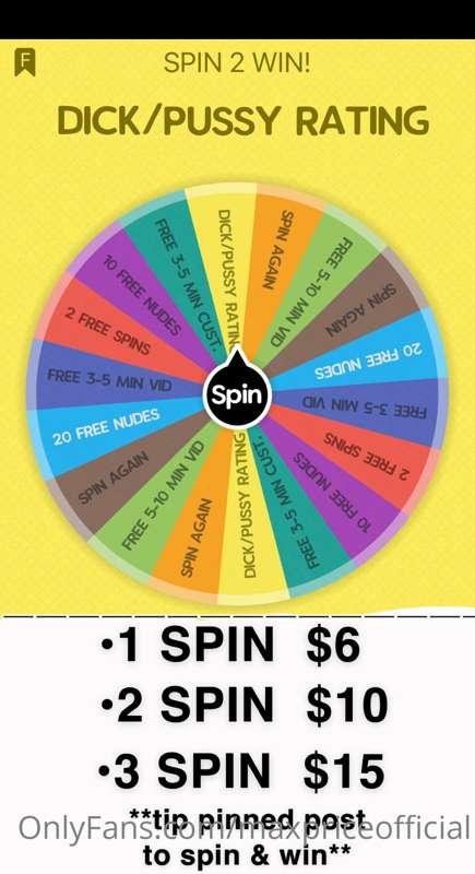 **SPIN 2 WIN**

1 Spin $6     /     2 Spins $10    /     3 S..