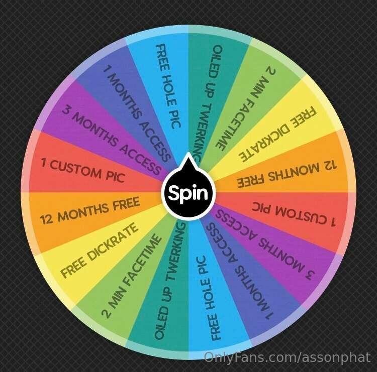 SPIN THE WHEEL🤭 

$5 - 2 SPINS‼️
$8 - 3 SPINS ❄️
$10 - 5 SPI..