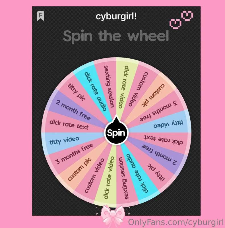 SPIN THE WHEEL! 💗
$10 for 1 spin!
$25 for 3 spins!
- a scree..