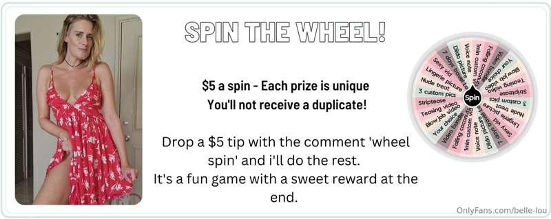 Drop a $5 tip with the comment 'wheel spin' and i'll do the ..