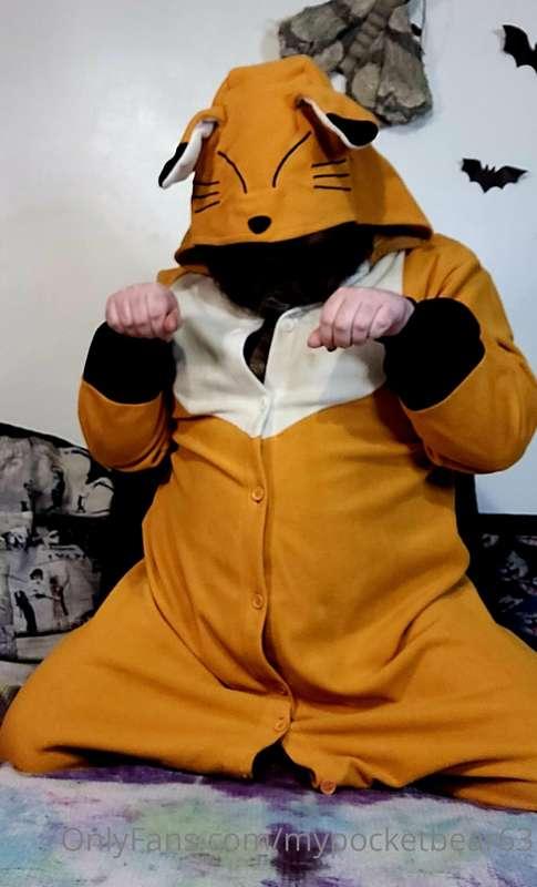 Kigurumi strip tease. Bursting out 🦊😈 how fast would you rip..