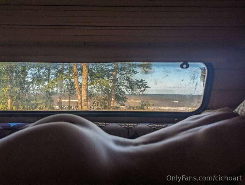 Morning in Latvia. The overcast Baltic Sea lies beyond the w..