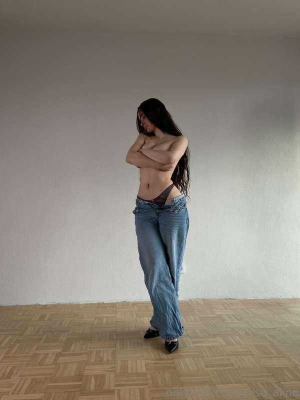 casually only wearing pants