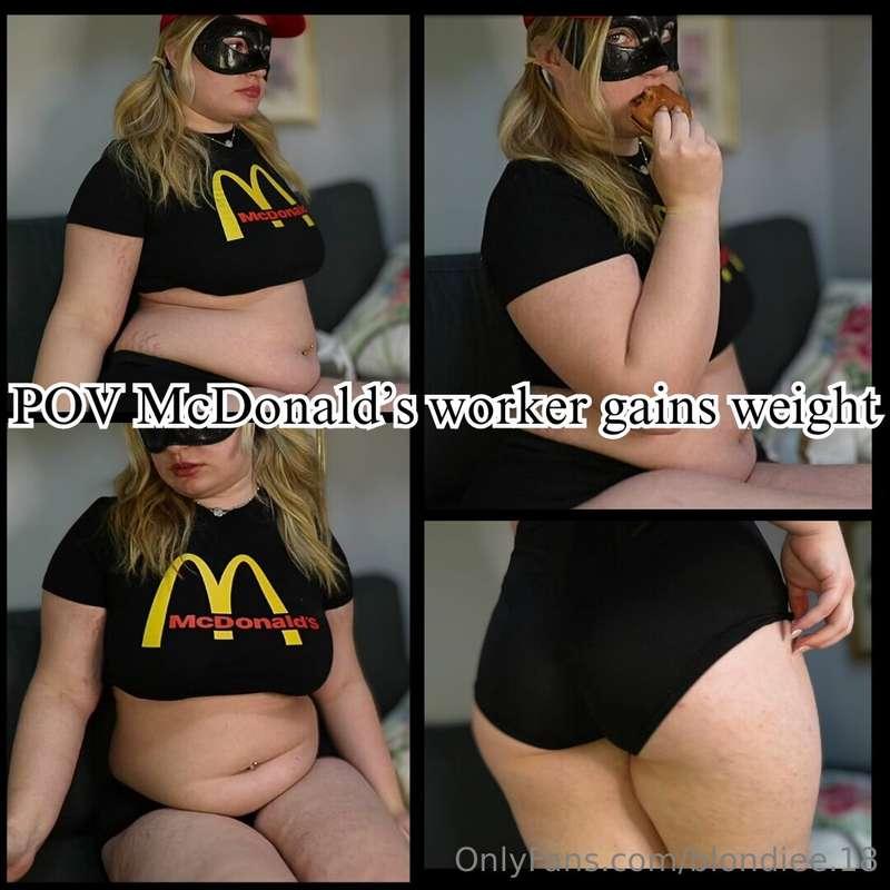 In this video Blondiee gets fat working at McDonald’s . She ..