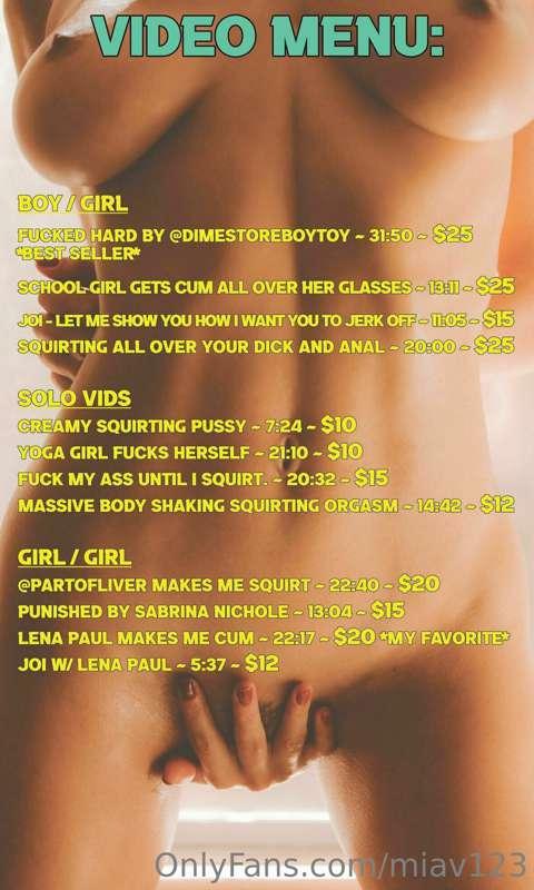 *BRAND NEW CONTENT MENU*  DM me if you want a video!