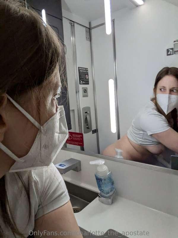 Waiting for you to open the airplane restroom door...