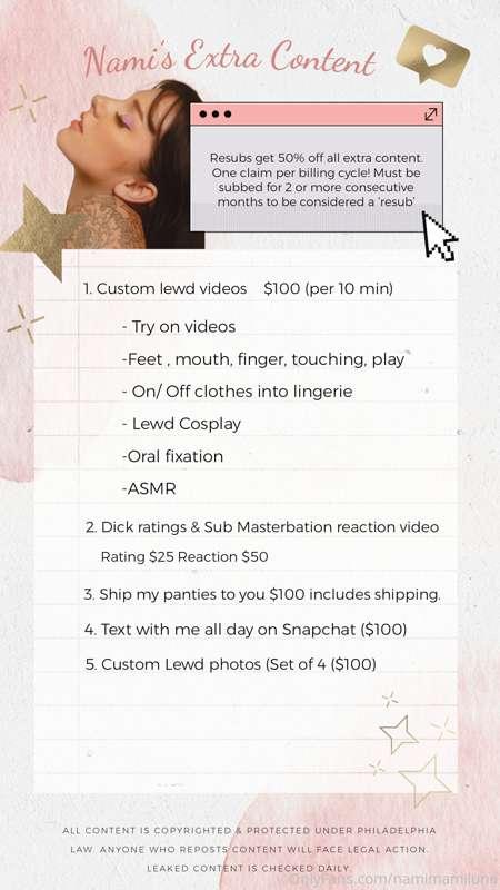 My Extra Content list ✨🤍 
Please message me if you have any ..