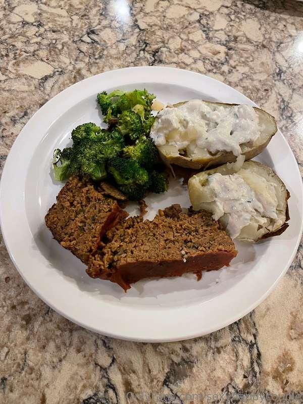 Tonight's dinner is plant-based "meatloaf," roasted broccoli..