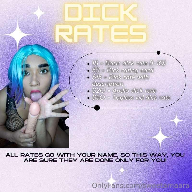 ***𝗗𝗜𝗖𝗞 𝗥𝗔𝗧𝗜𝗡𝗚 𝗠𝗘𝗡𝗨***  🍆

$𝟷 = 𝙱𝙰𝚂𝙸𝙲 𝙳𝙸𝙲𝙺 𝚁𝙰𝚃𝙴 (𝟷-𝟷𝟶)
$𝟻 = ..