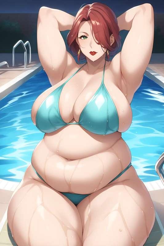 The plump Valentine in the pool