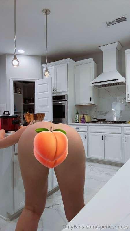 Bent over the kitchen counter showing you exactly how I want..