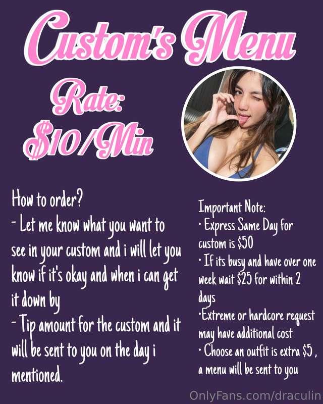 Customs menu is open till May 20 or until queue is filled! 
..