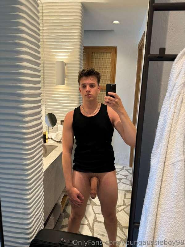 admiring my fat soft cock before a shower