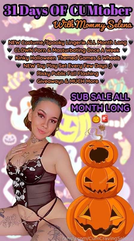 👻💗𝐌𝐨𝐦𝐦𝐲 𝒮𝑒𝓁𝑒𝓃𝒶’𝓈 𝟑𝟏𝐃𝐚𝐲𝐬 𝐎𝐟 𝐂𝐔𝐌𝐓𝐨𝐛𝐞𝐫💗👻 

Hiya cuties!! 💗👻 It’s FINALLY 𝒮𝓅𝑜𝑜𝓀𝓎 Season!! 🎃WHICH means it’s finally time for our 𝐅𝐚𝐯𝐨𝐫𝐢𝐭𝐞 time of the year… 

       🖤🎃👻💀💗 𝐂𝐔𝐌𝐓𝐨𝐛𝐞𝐫!!!💗💀👻🎃🖤

𝐅𝐨𝐫 𝐭𝐡𝐞 𝐧𝐞𝐱𝐭 𝟑𝟏 𝐃𝐚𝐲𝐬 𝐲𝐨𝐮 𝐡𝐨𝐫𝐧𝐲 𝐛𝐨𝐲𝐬 𝐰𝐢𝐥𝐥 𝐛𝐞 𝐬𝐞𝐞𝐢𝐧𝐠 𝐦𝐚𝐦𝐚 𝐝𝐫𝐞𝐬𝐬 𝐮𝐩 𝐢𝐧 𝐌𝐚𝐧𝐲 𝐬𝐞𝐱𝐲 𝐬𝐩𝐨𝐨𝐤𝐲 𝐜𝐨𝐬𝐭𝐮𝐦𝐞𝐬 &amp; 𝐥𝐢𝐧𝐠𝐞𝐫𝐢𝐞𝐬 &amp; 𝐦𝐚𝐤𝐢𝐧𝐠 𝐦𝐲𝐬𝐞𝐥𝐟 𝐂𝐔𝐌 𝐢𝐧 𝐄𝐕𝐄𝐑𝐘 𝐬𝐢𝐧𝐠𝐥𝐞 1 𝐟𝐨𝐫 𝐲𝐨𝐮 ;) 𝐈’𝐥𝐥 𝐚𝐥𝐬𝐨 𝐡𝐚𝐯𝐞 𝐋𝐎𝐀𝐃𝐒 𝐨𝐟 𝐊𝐢𝐧𝐤𝐲 𝐇𝐚𝐥𝐥𝐨𝐰𝐞𝐞𝐧 𝐆𝐚𝐦𝐞𝐬 &amp; 𝐆𝐢𝐯𝐞𝐚𝐰𝐚𝐲𝐬 𝐭𝐡𝐫𝐨𝐮𝐠𝐡𝐨𝐮𝐭 𝐭𝐡𝐢𝐬 𝐦𝐨𝐧𝐭𝐡! 🥰 

BELOW ⬇️ You’ll find a NEW menu for all followers &amp; subscribers to use ALL Month long for discounted goodies &amp; bundles to cum with me throughout all of 𝐂𝐔𝐌𝐓𝐨𝐛𝐞𝐫 🥰💗🎃 

OH &amp; All Subscription tiers are on SALE ALL MONTH long also! 🚨💗

#fyp #free #tits #nude #clown #slut #alt #egirl #nsfw #mommy #perky #gfe #hot #strip #freebie #milf #fetish #kink #bi #thicc #curvy #freecontent #spooky #slim #ink #tatted #tattooed #mistress #fit #pawg #lewd #solo #pretty #young #18 #mama #mommymilkers #goodgirl #brat #switch #cum #halloween #horny #sale #subsale #sub #follow #customs 