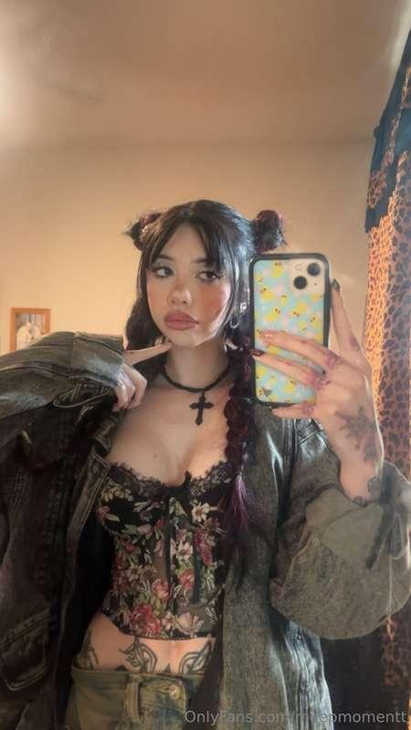 cute n pouty in my lil floral corset… should i take this off..