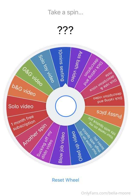 Spin the wheel! 

3 spins for $9 only tonight !!! 😱😱😱 

Tip ..