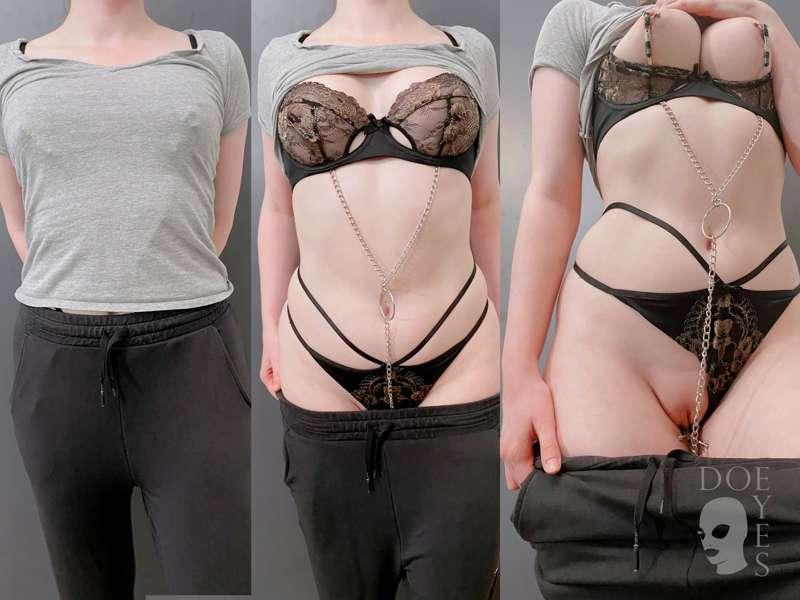 Hidden underneath my casual day outfit: Lingerie, clamps, an..