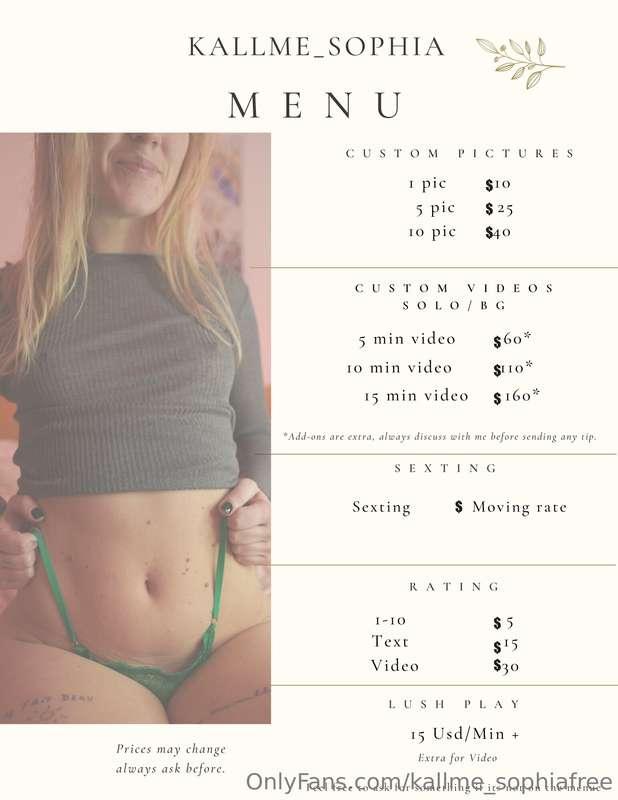 I have a new menu. This menu includes any extra services suc..