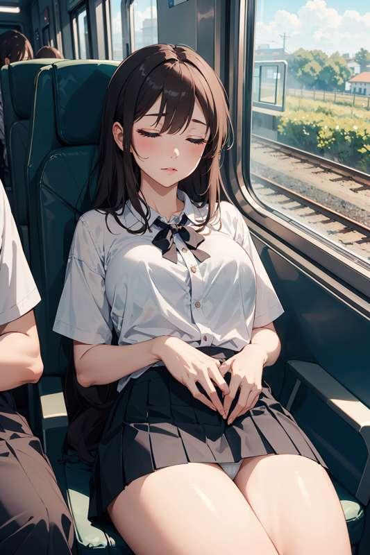 sleeping girl in train