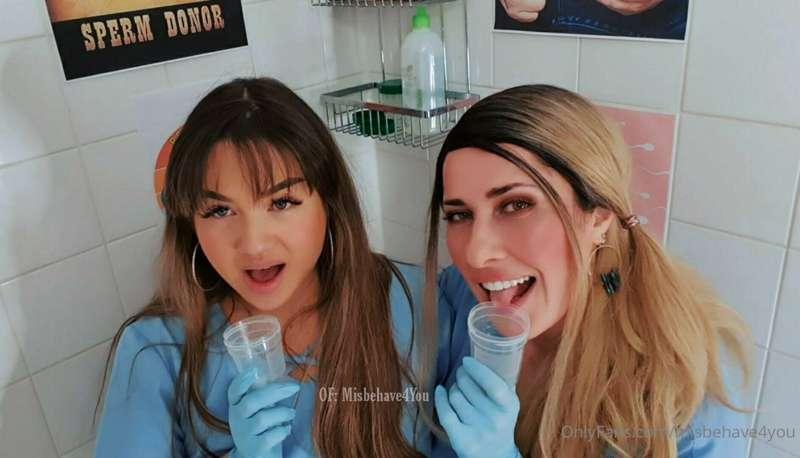 Sara and I all ready to collect that sperm sample 😏