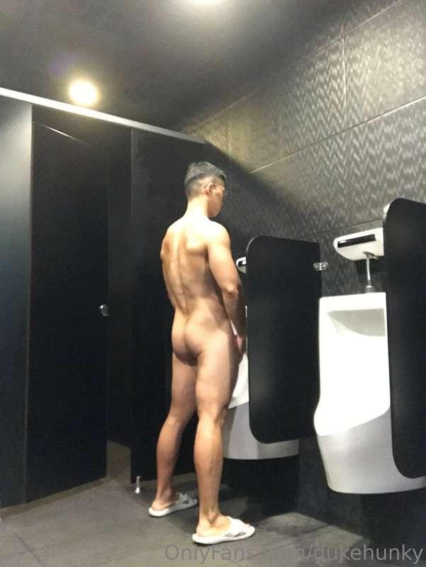 What do you do when you are alone in a gym restroom?