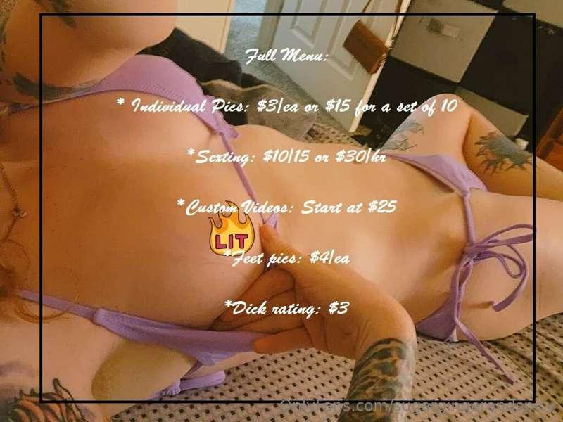 My full menu. DM me for inquiries and requests 😘