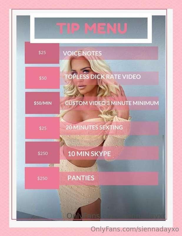 **TIP MENU** I've had so many of you asking for a tip menu h..