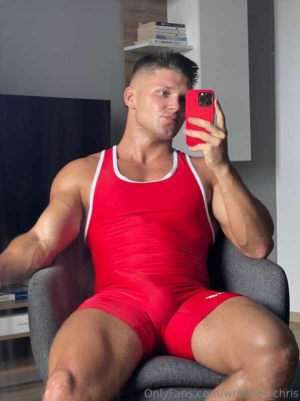 Red is my color! But I can’t hide this huge bulge🍆