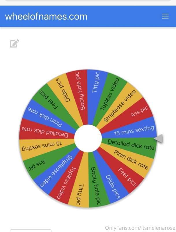 Let’s play SPIN THE WHEEL🤩 Lots of naughty content😏
1 spin -..