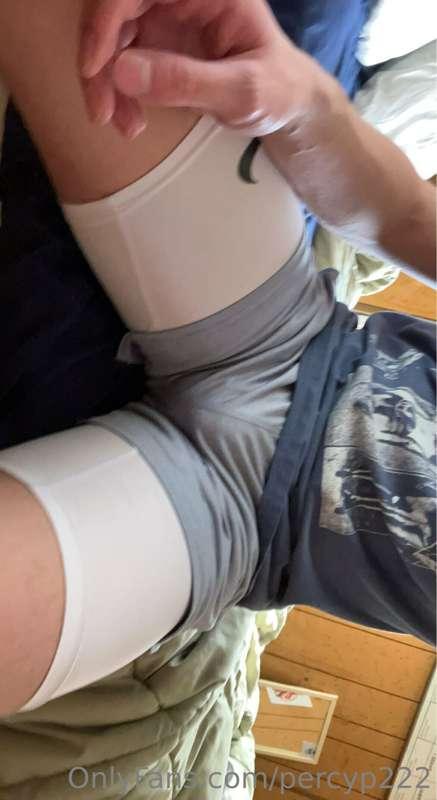 bulging hard asf in these shorts so yk i had to wear them ou..