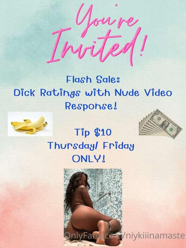 Dick Ratings with Nude Video Response $10 Thursday/ Friday O..