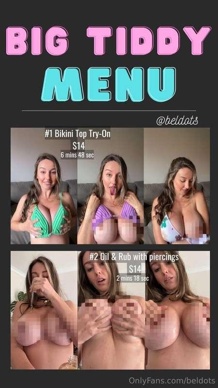 ***BIG TIDDY MENU***  *You asked for it, so I made it* - Con..