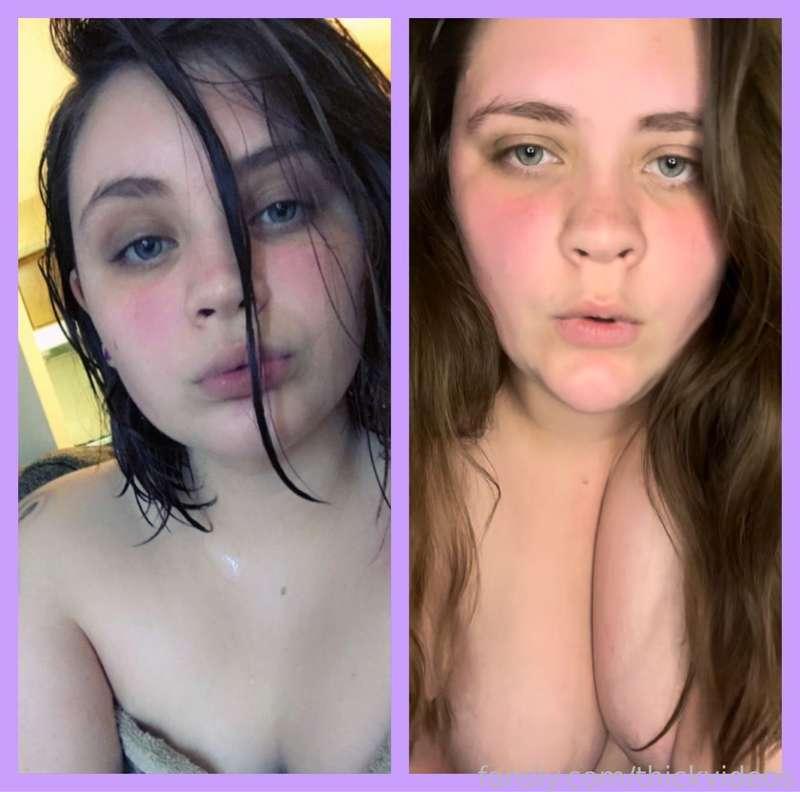 Another side by side. This time 19 to 24 💜

#thick #curvy #bigtits #bigass #brunette #greeneyes #tattoos #pawg #bbw #milf #stomach #belly #bigboobs #bigbooty #kinkfriendly #kinky #throwback #18 #closeup #face #fyp #plussize