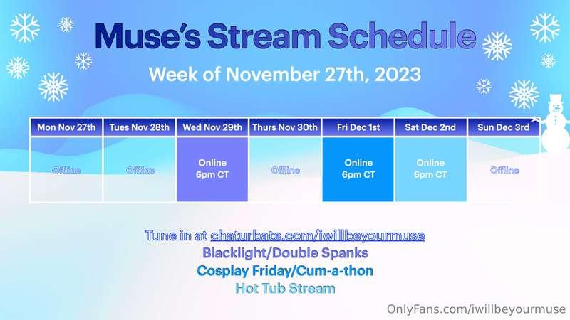 Here's the schedule for the week! Got some fun things planne..