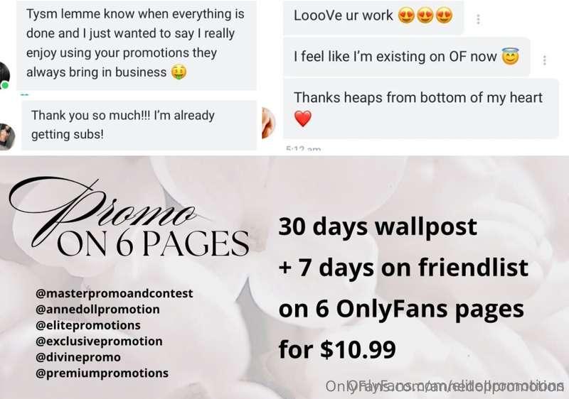## ***Promo on 6 OnlyFans pages:***  **– 30 days wallpost on..
