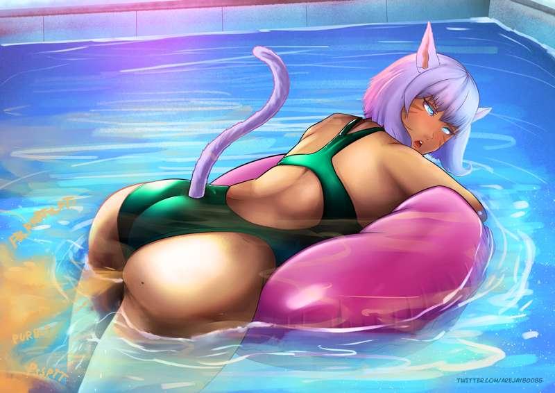 Y'shtola from FFXIV farting while swimming