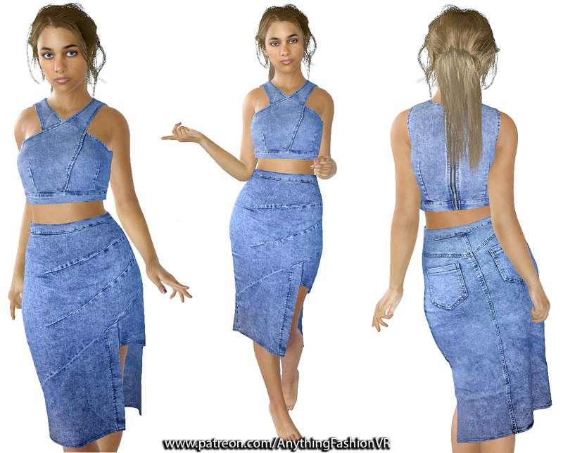 Jean skirt and top.