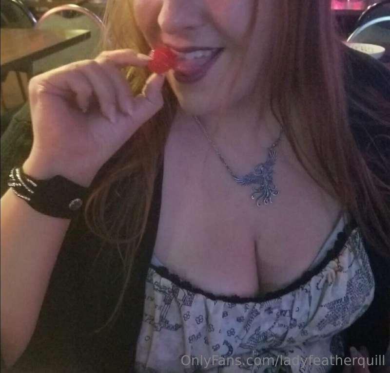 Tasting some cherries. 🍒