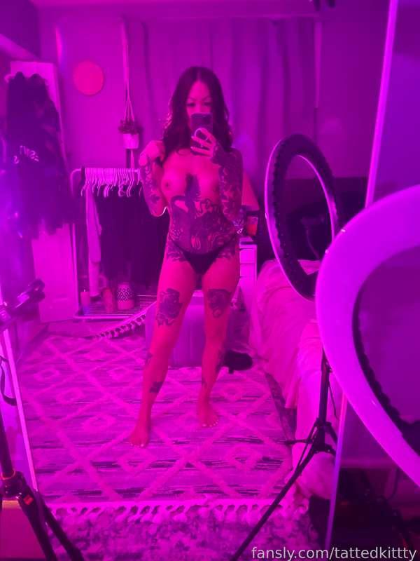 #fyp This pink lighting sets the mood, but can I show you what else I have that’s nice and pink? #tattoo#tattoed#tatts#tits#asian#doll