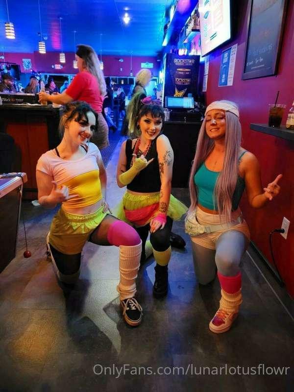 -hehe, it was 80s night at the bar. do you think we look the..