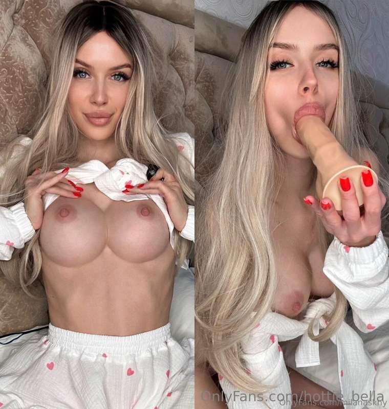 Sexy blonde with big tits 🔥@sknymilanaShe loves sucking cock..
