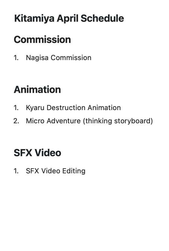 Kitamiya April Schedule