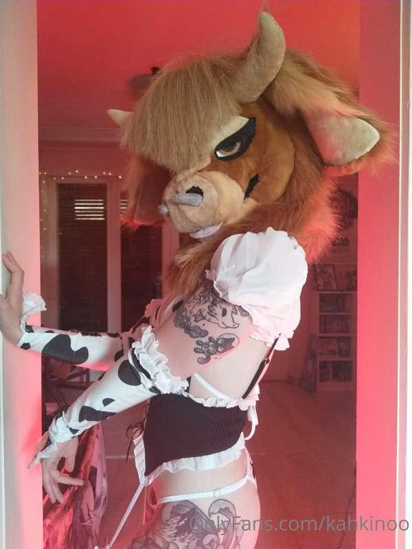 Showing my favorite lingerie outfit. 
I moo for Kahki ♡🐄