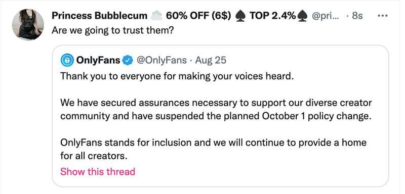 OnlyFans decided to not ban porn after all, I'm very relieve..