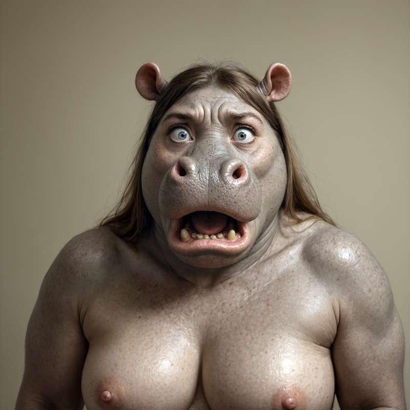 Scared Girl Turning into a Hippo