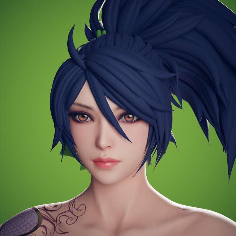 Battle Bunny Akali Progress Report #02 - Body and Face textures, still working on her back tattoo!