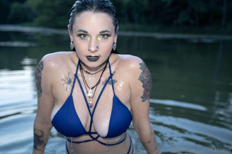 Jess climbing out of the water.