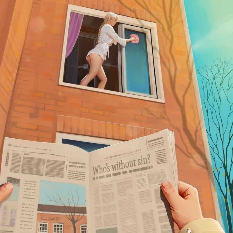 The Window Tease✏️ PART I (Put a ❤️ to let me know if I should share the part II :)

#erotica #eroticstory #nsfwart #art #eroticart

It's early April, the snow is finally melting, and the sun is beginning to peek through the clouds, making everyone feel a little happier. And Agatha feels in this way! She is just adorable, she has a sensual and curvy body resulting from her gymnastics classes, mischievous blue eyes, and long blonde hair which she likes to braid. And let me tell you, all the guys can't help but stare when she walks by in a cute little dress that tightens her curves. Like everyone else, she's ready to do some spring cleaning and wash the windows to enjoy the fresh view. 

Agatha climbed on the window sill and opened the window, breathing in the fresh spring air with her full, tight breasts. The light frost made her nipples tense, and rubbing of the robe against them caused a pleasant sensation in the young woman's belly. She lived on the second floor, not far from the entrance, next to which an intelligent-looking man in his fifties was sitting on a bench with a newspaper in his hands. Agatha stood on the window sill and began cleaning the window, bringing it to shine. Passionate about her work, she didn't think about the views she was demonstrating to the man watching from below.

Agatha's short robe showed off her shapely legs and firm booty, and mischievous breeze occasionally peeked into her fresh shaved pussy. The man now only pretended to read, in fact not really taking his eyes off this beauty. Agatha, however, was in her own world, humming a tune as she cleaned and paying no attention to her secret admirer. Her robe rose higher and higher, opening more and more secrets. The man's newspaper trembled with excitement, but he didn’t dare to make a move and spook his muse. But suddenly, Agatha's gaze accidentally slid to the reflection in the window and stopped on the man. She blushed and froze. Her first thought was to get down from the window immediately...
 